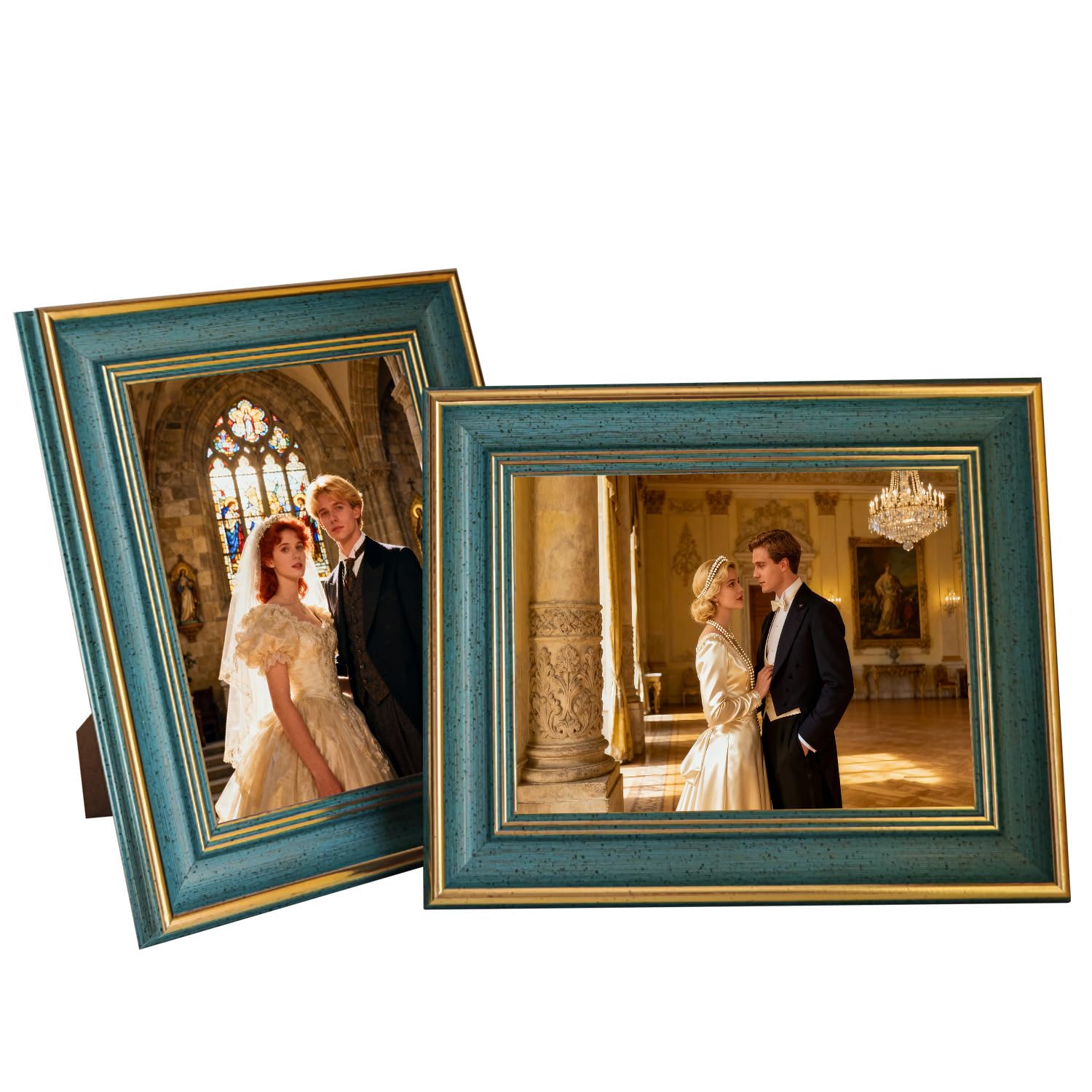 2 Pack Vintage Photo Frame, Antique Style 7x5 Inch Picture Frames Set for Tabletop & Wall Mount, Distressed Resin Photo Frames, Rustic Home Decor Gift for Family, Loved Ones