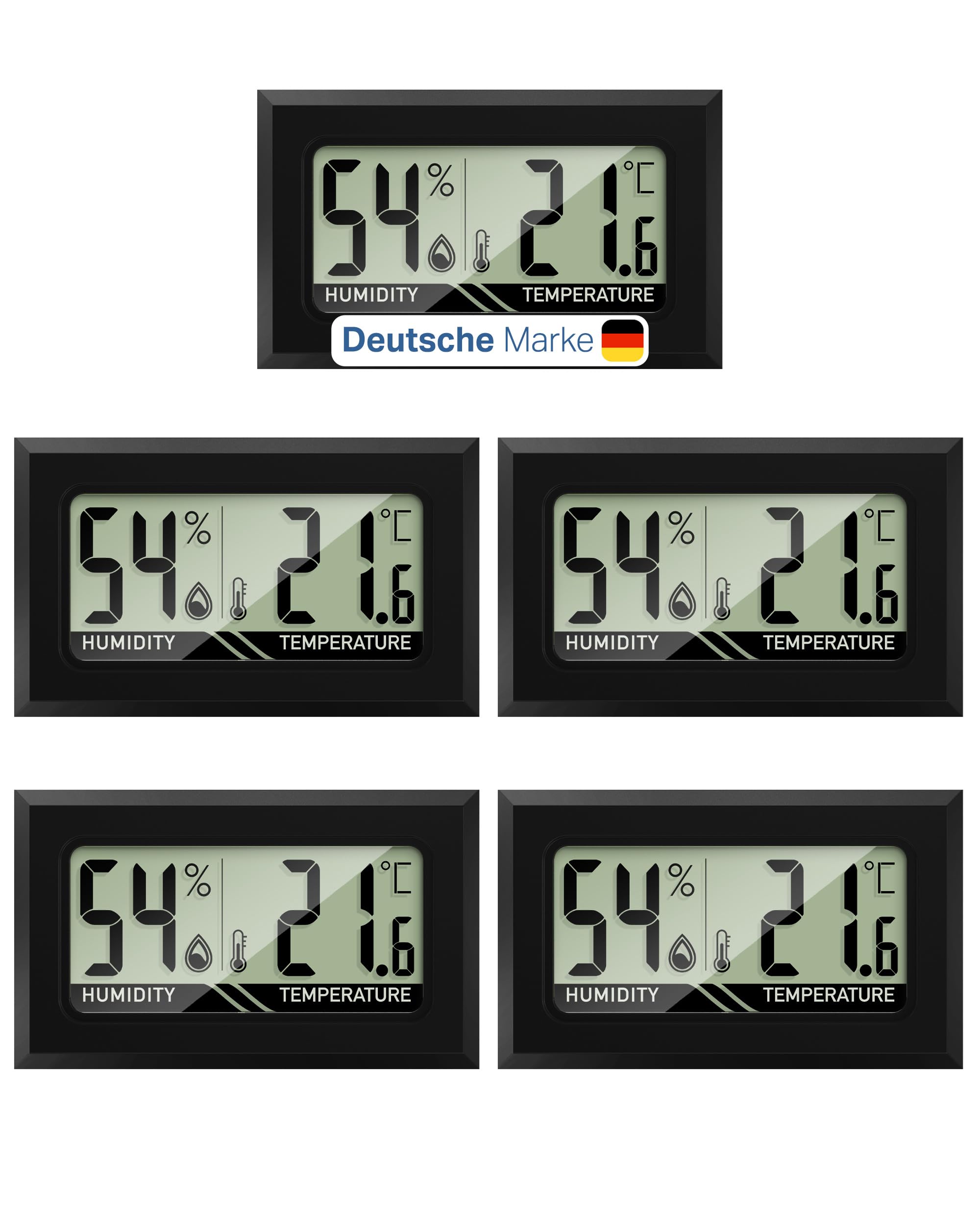 Thermo-Hygrometer Digital - Mini Hygrometer Innen, 2-in-1 Feuchtigkeitsmessgerät & Raumthermometer digital °C/°F + on/off - für Raumklima, Growbox, Terrarium, Humidor & Curing - mit Batterien