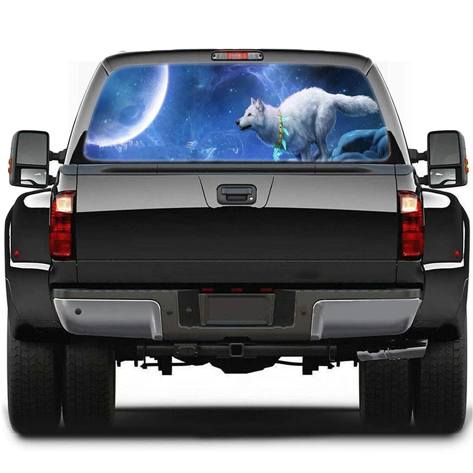 Arctic Wolf Autocollant 3D pour fenêtre arrière de voiture, camion, SUV, camionnette, taille universelle, 165,1 x 55,9 cm