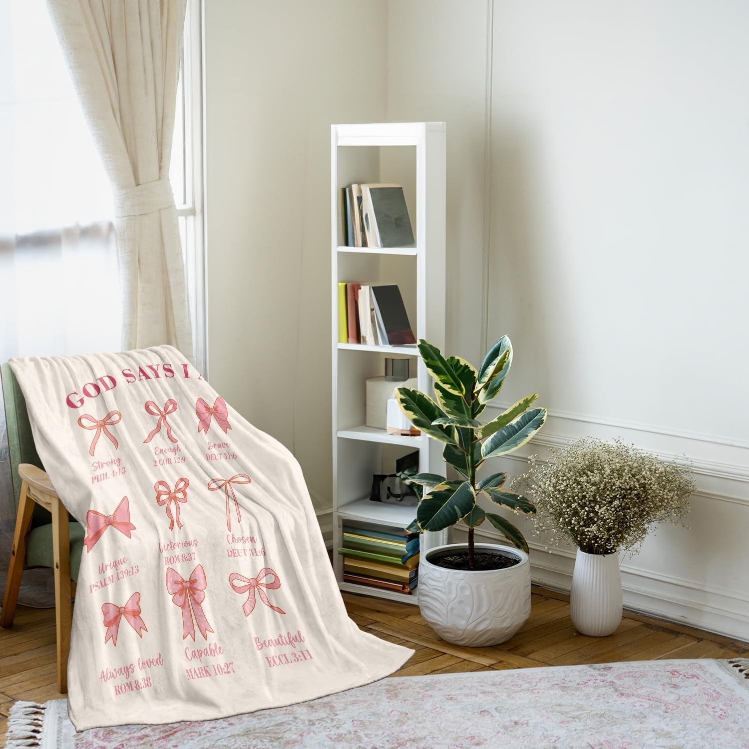 Christian Gifts for Women, Pink Bow Christian Inspirational Religious Throw Blanket Gifts for Women Girl Friendship Mom Daughter, God Says I Am Soft Fluffy Flannel Blanket, 50x60inch - Image 3