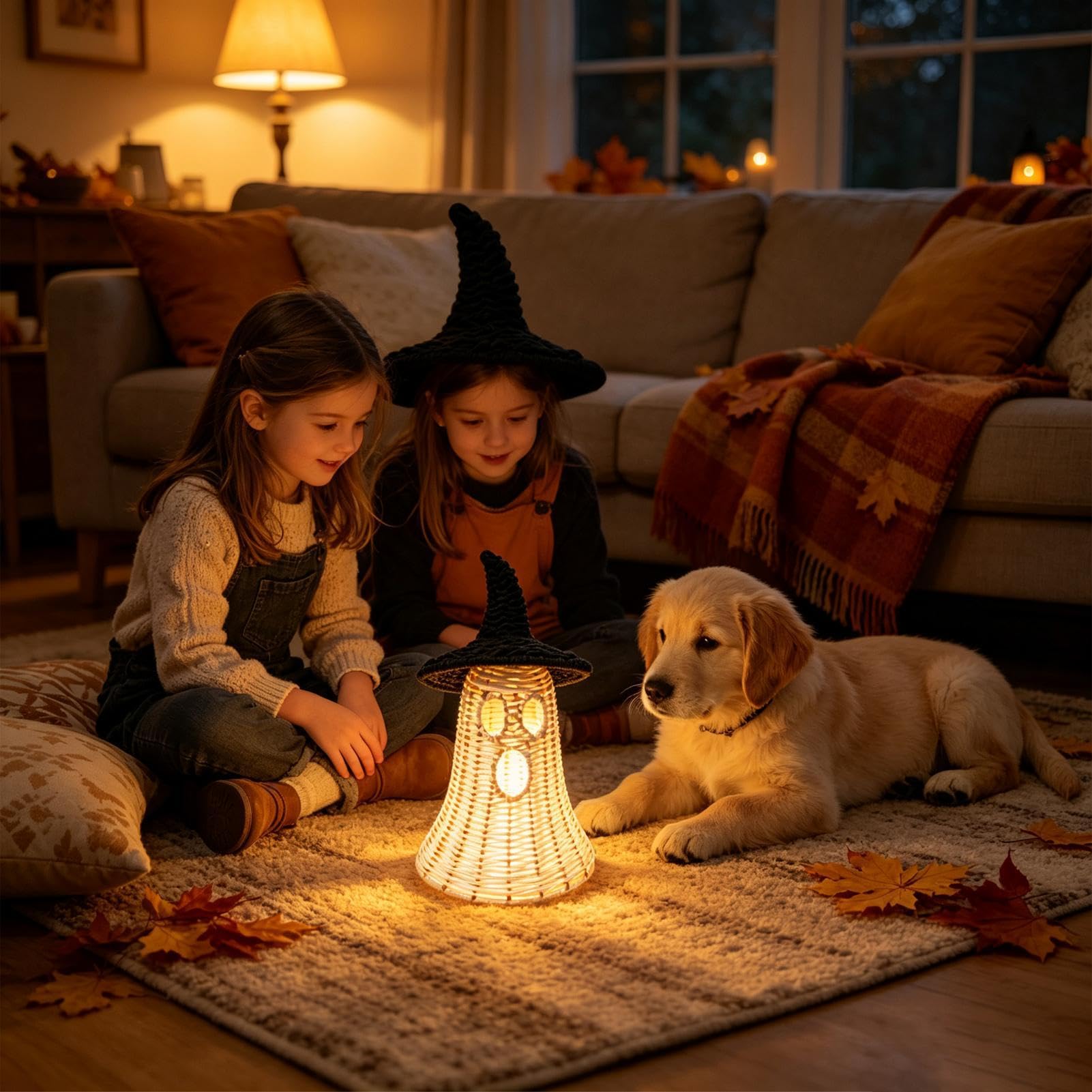 Fantasma Di Halloween Luminoso Vintage Autunnale Intrecciato con Cappello | Statuina Fantasma Halloween Con Luce Per Mensola Camera Da Casa ta Biblioteca Comodino Appassionati