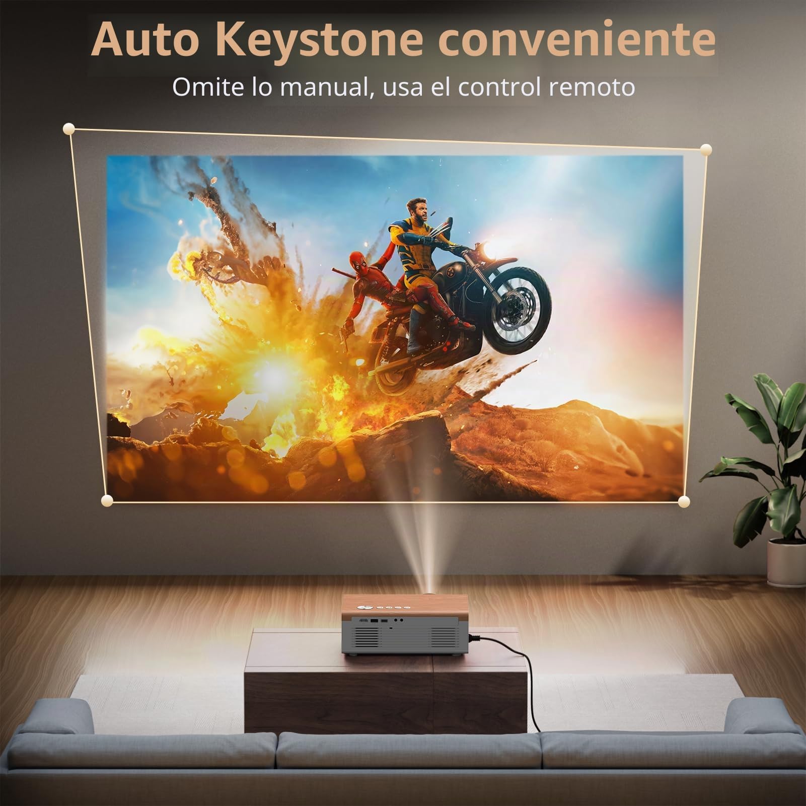 [Enfoque eléctrico/Alto Brillo] Proyector con WiFi y Bluetooth, proyector de películas Nativo 1080P para Exteriores, FUDONI Home Theater Auto 6D, Pantalla de 300 Pulgadas para USB/HDMI/iOS/Android/TV