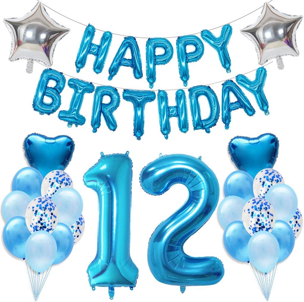 Ouceanwin 12th Birthday Decoration Balloons Blue Giant Foil Balloons Ouceanwin 12th Birthday Decoration Balloons Blue Giant Foil Balloons
