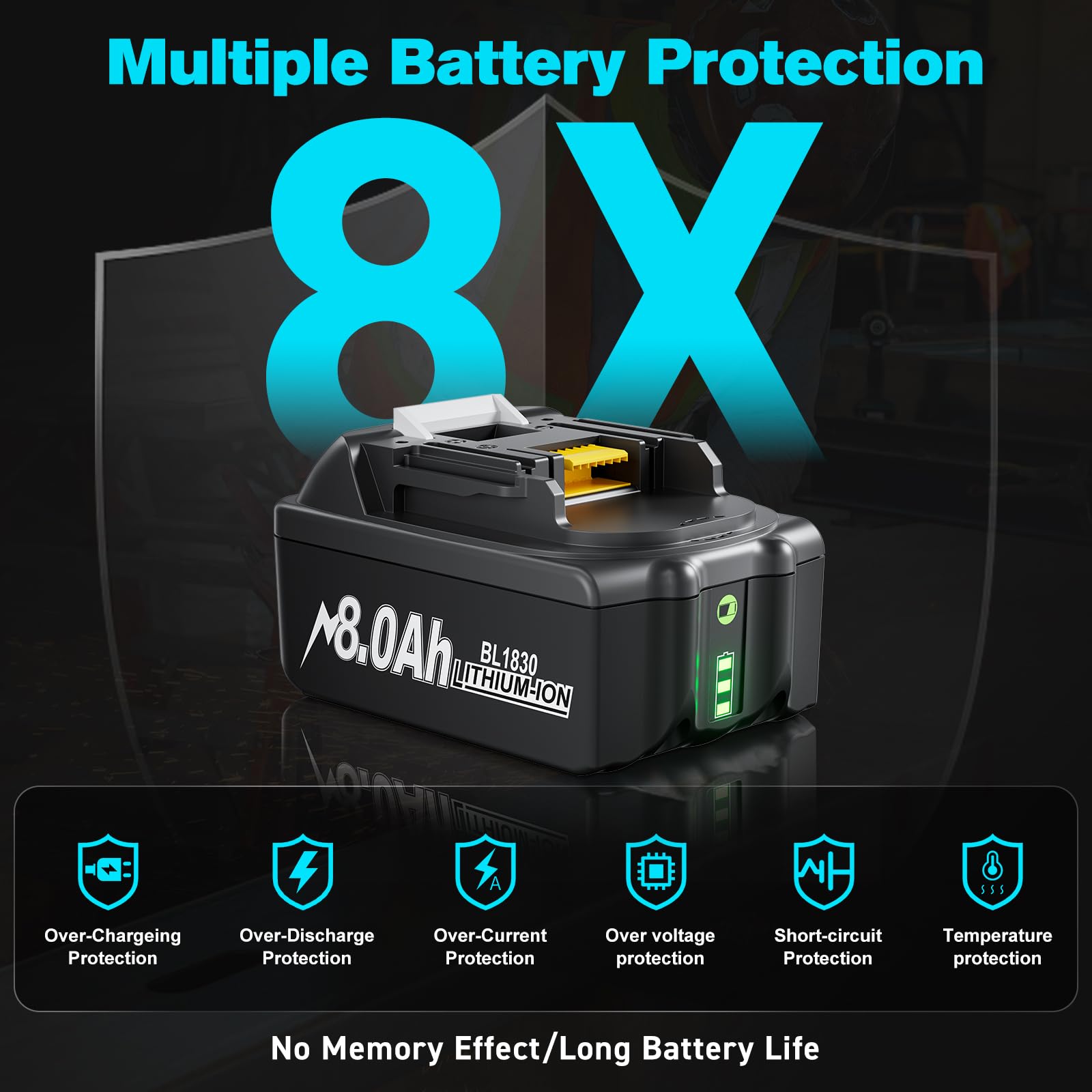4X 8.0Ah Remplacement pour Makita Batterie 18V LXT Li-ION Batteries | Compatible avec Makita BL1860B BL1860 BL1850B BL1850 BL1845 BL1840B BL1830B BL1830 avec Indicateur LED