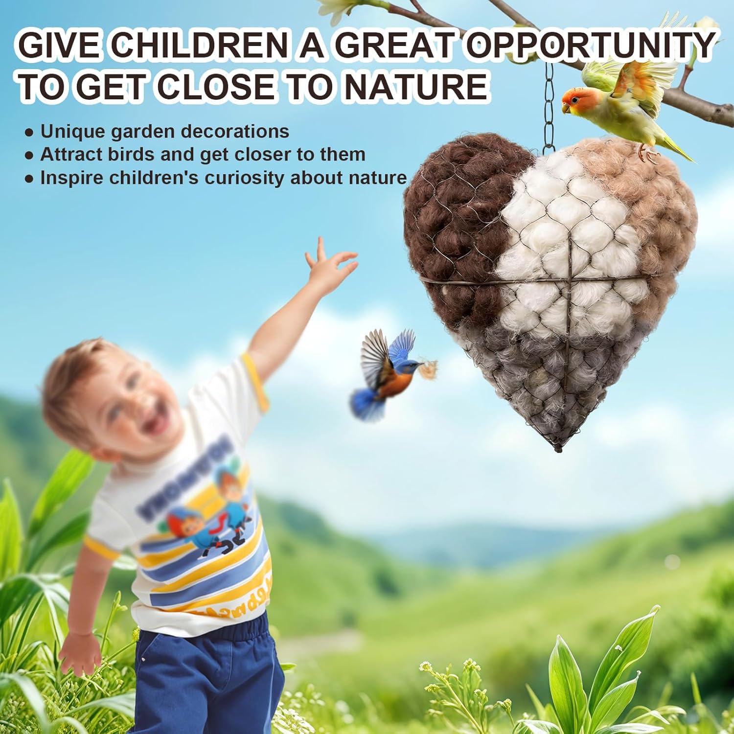 Corazón de Fibra para Nido de PáJaro Hecho a Mano, Fibra de Pájaro Nido Corazón Hecho a Mano, Hecho a Mano Fibra Corazón para Nidos Pájaros,para Amantes de Los Animales y Colibríes, Casa,4 stück