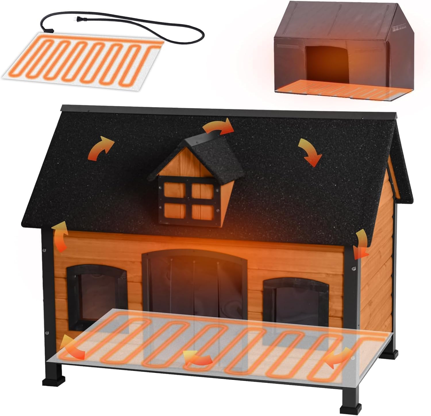 Aivituvin Large Dog House Anti-Chewing Metal Frame Design Insulated Wooden Dog Kennel with Unique Design Roof, Weatherproof Dog House for Outdoor Indoor