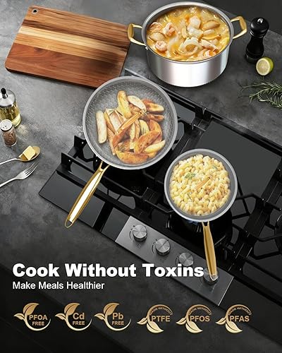 Miniatura 3 de FogDream Juego de 5 piezas de utensilios de cocina de acero inoxidable, juego de ollas y sartenes tricapa, sartenes antiadherentes, olla de sopa y