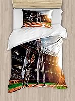 Vista 276 de Ambesonne Juego de funda de edredón de pesca, lubina de boca grande atrapando un bocado en espray de agua, imagen salvaje, juego de cama decorativo