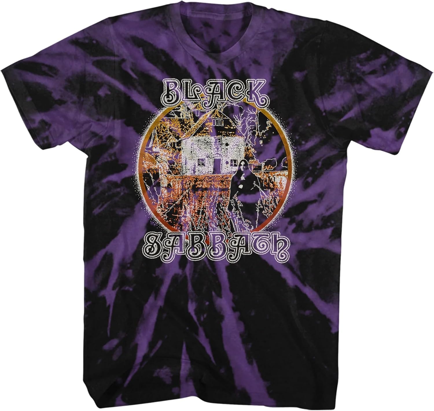 Black Sabbath Men's Witch Album Cover Purple Spiral Wash T-Shirt Black | Officially Licensed Merchandise
