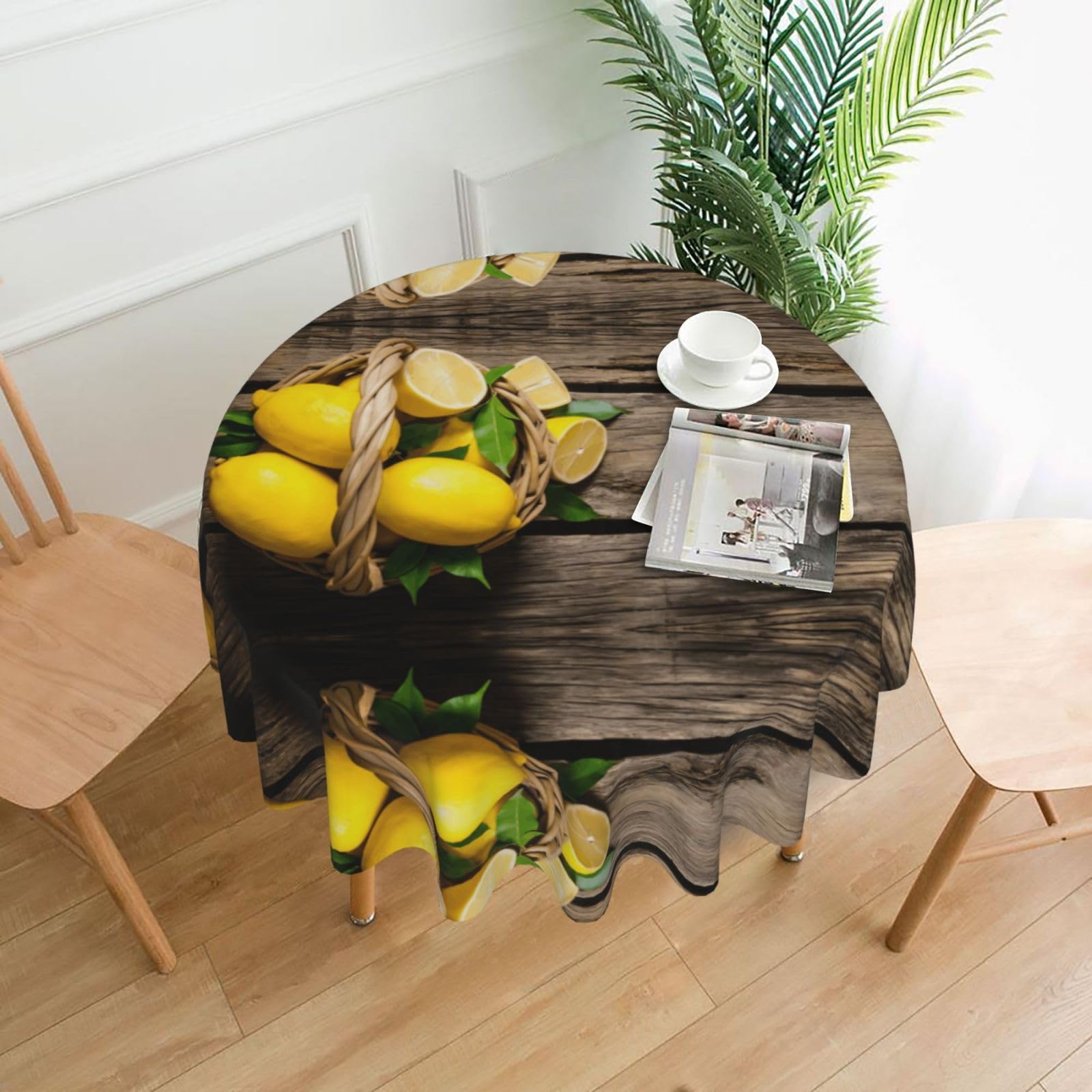 YYHWHJDE One Basket Lemons Prints Round Decorative Tablecloth 60in - High-Grade Polyester Throw for Elegant Dining & Festive Gatherings