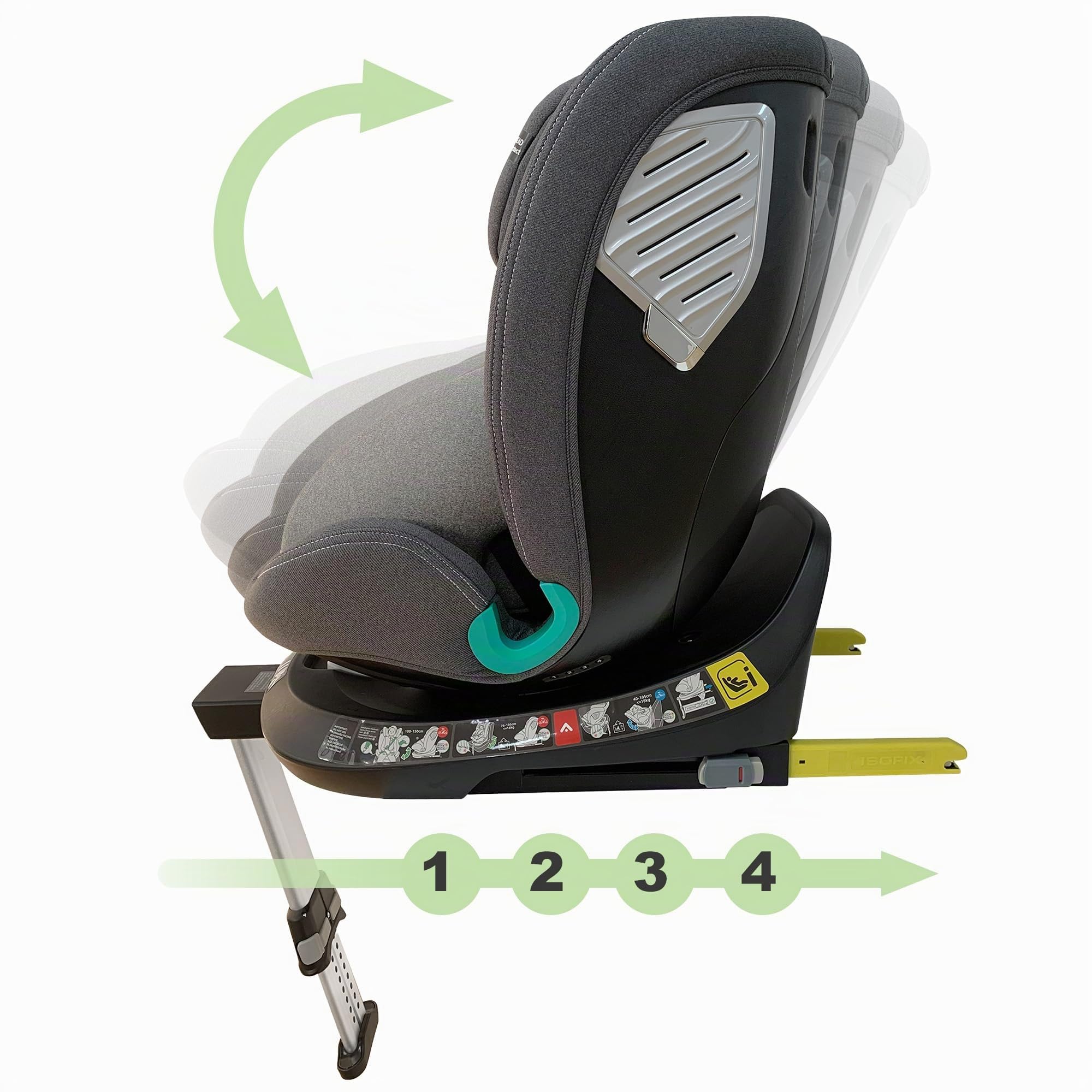 XOMAX G409 Kindersitz drehbar 360°, Standfuß, ISOFIX I mitwachsend I 0-36 kg, 0-12 Jahre, Gruppe 0+/1/2/3, 5-Punkt-Gurt, 3-Punkt-Gurt I Bezug waschbar I ECE R129 (Grau)