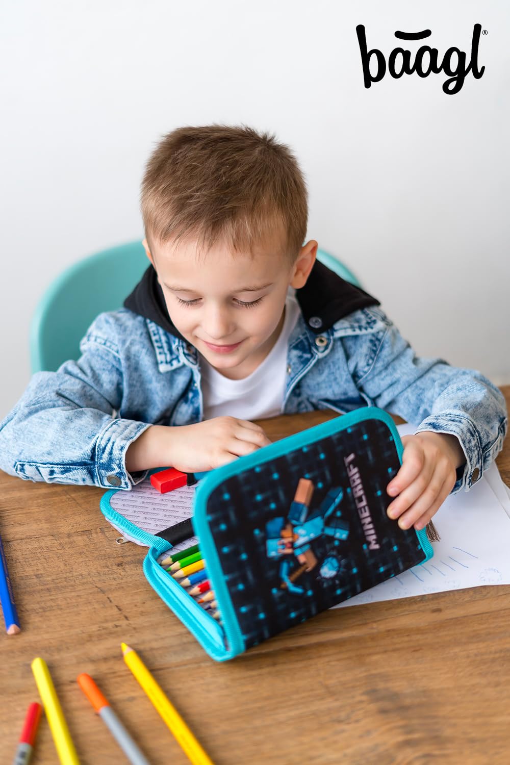 Baagl Minecraft Piórnik dla Chłopców i Dziewczynek - Szkolny Etui dla Nastolatków i Dzieci, Blue Axe