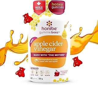 Honibe Apple Cider Vinegar Gummies for Kids and Adults | Honey-Based Vitamins Made in Canada | Organic Apple Cider Vinegar Gummies with the Mother | Keto Apple Cider Vinegar Gummies | 60 gummies