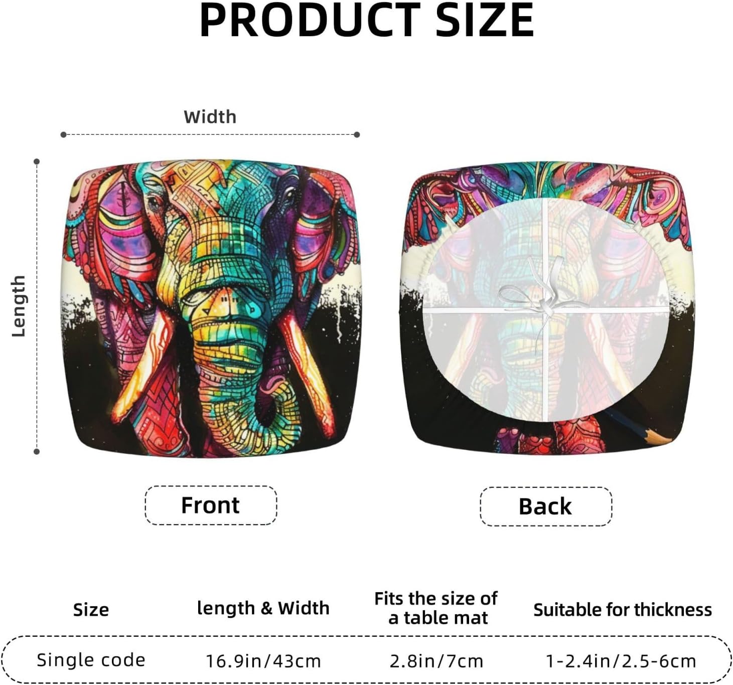 Colorful Elephant Print Square Cushion Covers 6 Pcs Set Elastic Non-Slip Seat Cushion Slipcovers Pet Furniture Protectors for Chair, Sofa