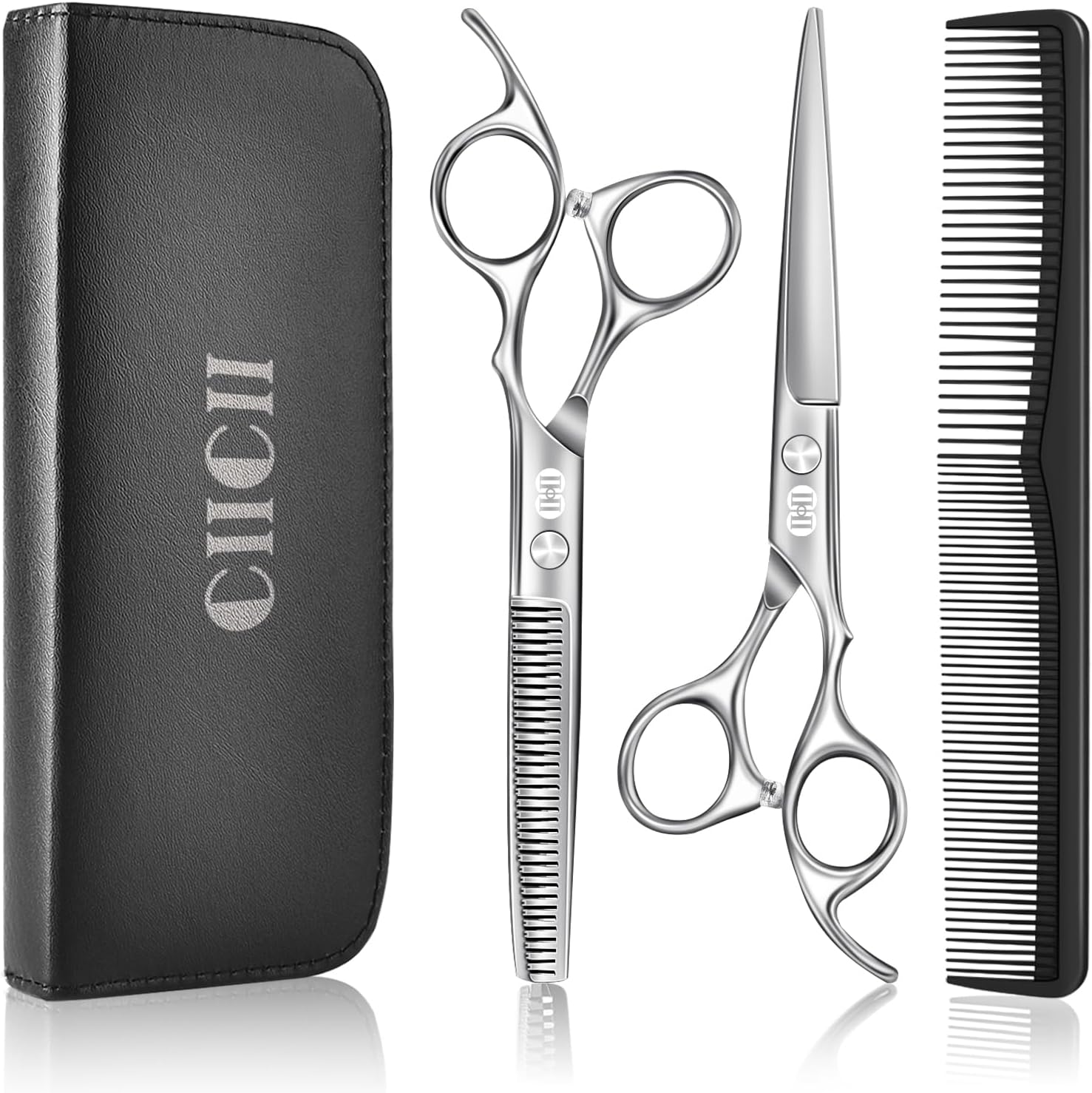 CIICII Hair Cutting Scissors Shears Kit, Professional Barber Haircut Scissors Set (6.7 Inch Hair Beard Hairdressing Trimming Haircutting Thinning Shears) for Men Women Hairdresser Home Salon (Silver)