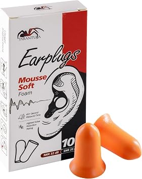 Tarantula 10 Pairs 33 NRR Soft Foam Ear Plugs, Noise Cancelling for Snoring, Loud Noise, Travel, Concerts, Construction, Studying, Work, Shooting Disposable Hearing Protection, Orange