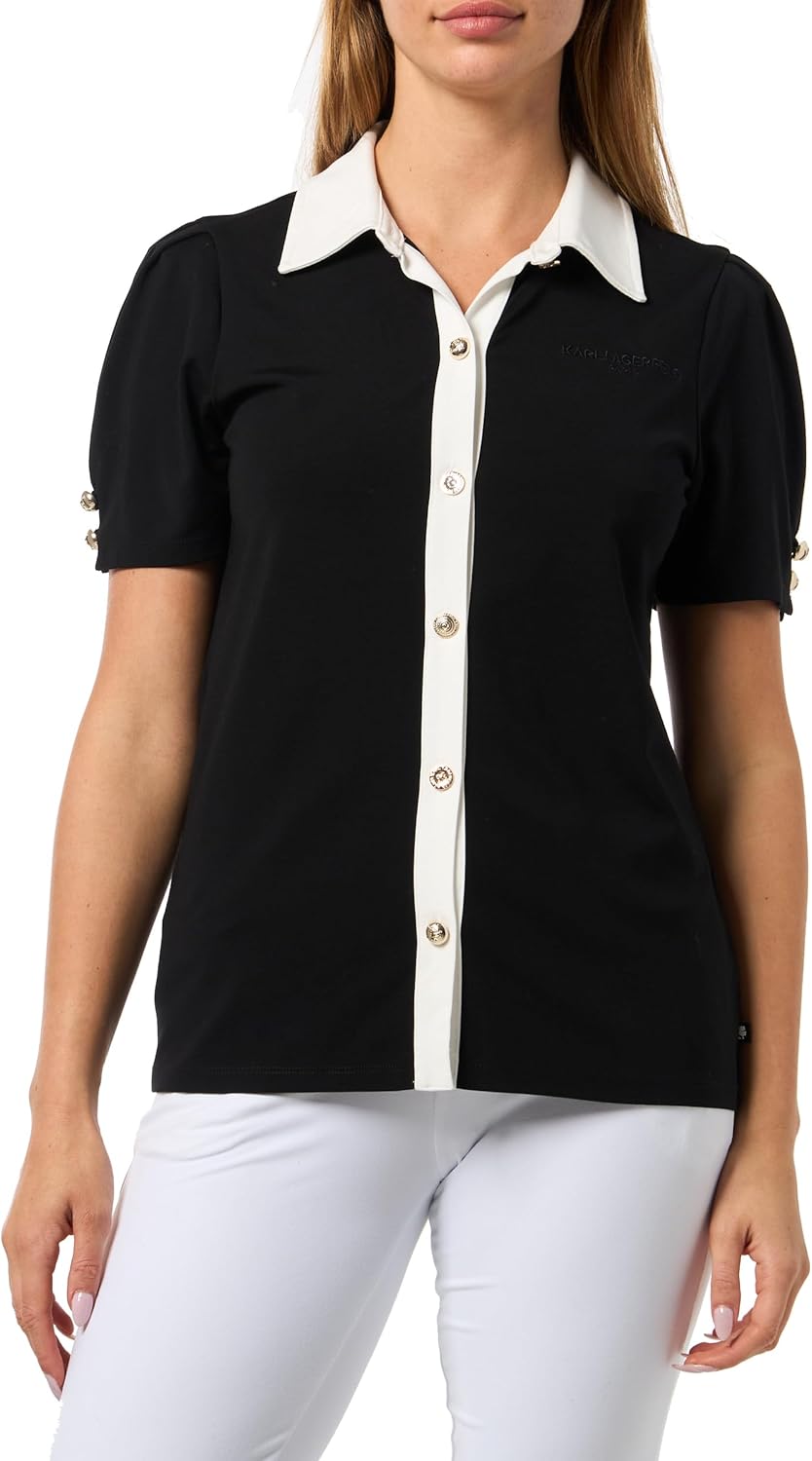 Karl Lagerfeld Women's Contrast Collar Iconic Classic Blouse