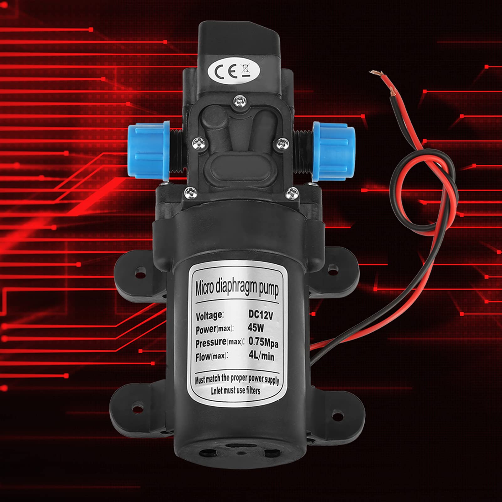 Membranowa Pompa Wodna 12 V, 12 V Pompa Membranowa Mini Pompa Samozasysająca DC 45 W Przenośna, Cicha Praca, Przepływ 4 L/min, Czarna z Przemysłowymi Pompami Membranowymi