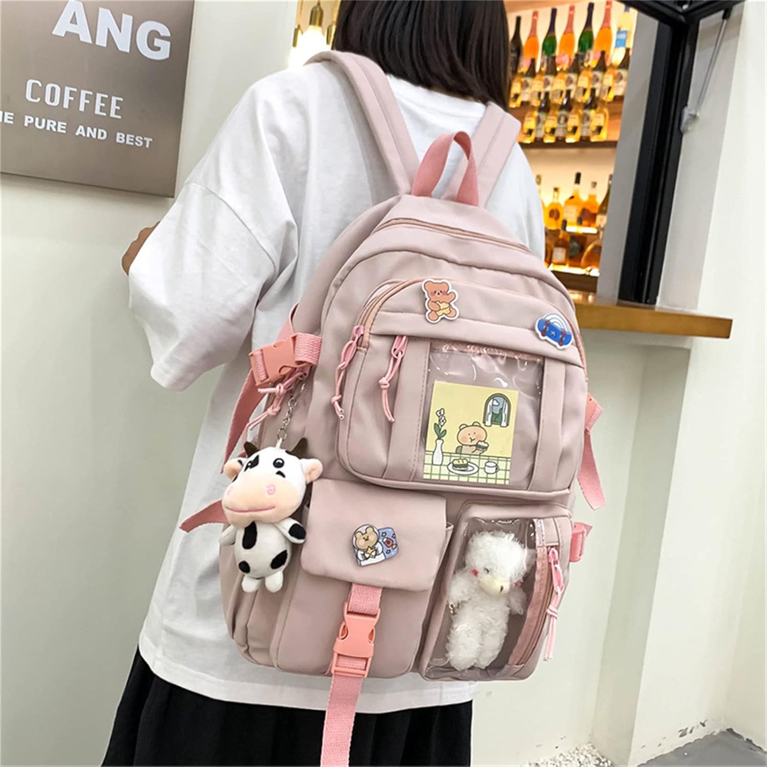 Kawaii Backpack with Cute Bear Plush Kawaii Pin Accessories Large Capacity Aesthetic School Bags Cute Bookbag for Girls Teen Pink - Image 5