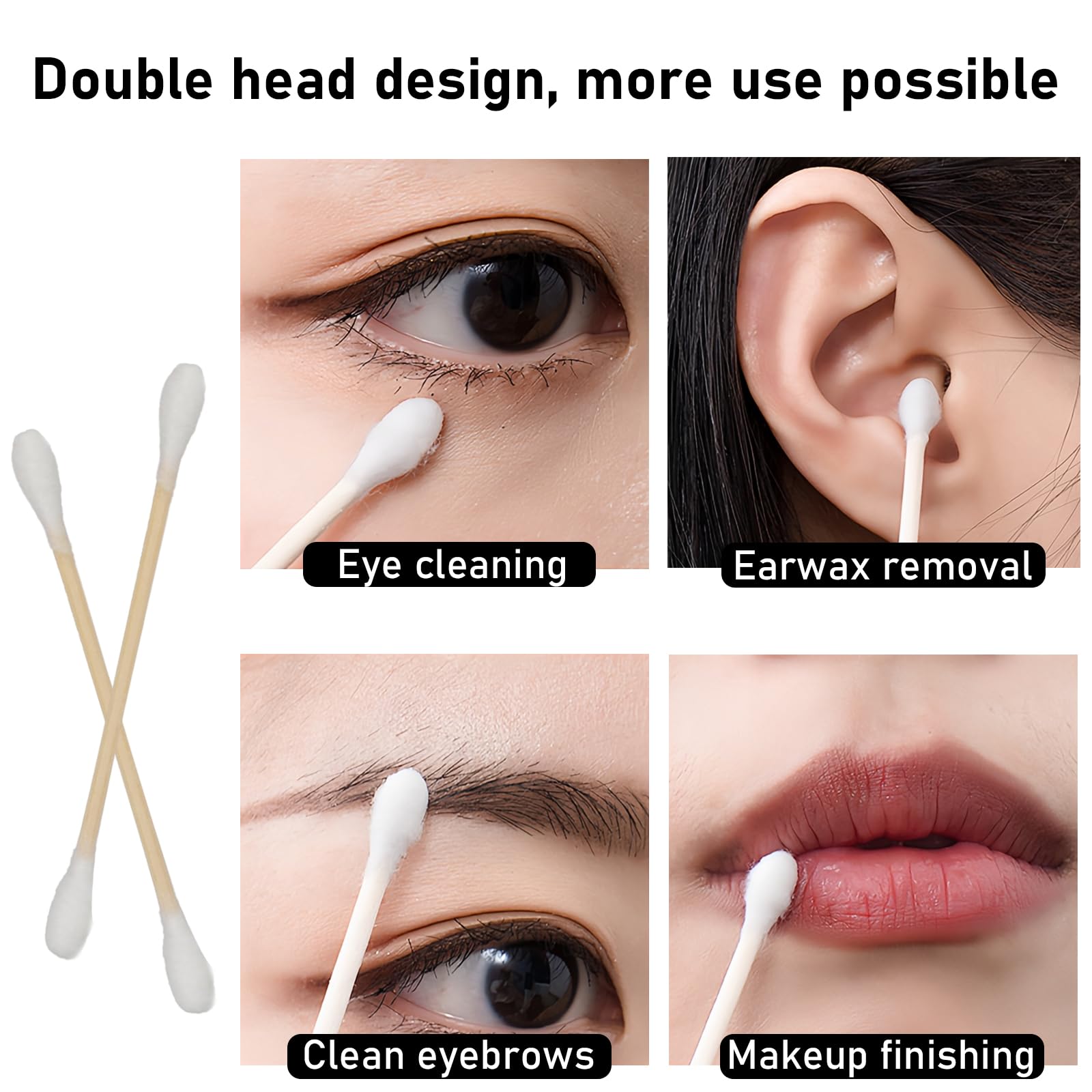 500 pièces Coton-tiges en Bambou, Bâtonnets en Coton, Bamboo Cotton Swabs, Cotons-tiges à Double Pointe Ronde Naturelle pour Nettoyer les Oreilles, le Maquillage, le Clavier, les Plaies, l'artisanat
