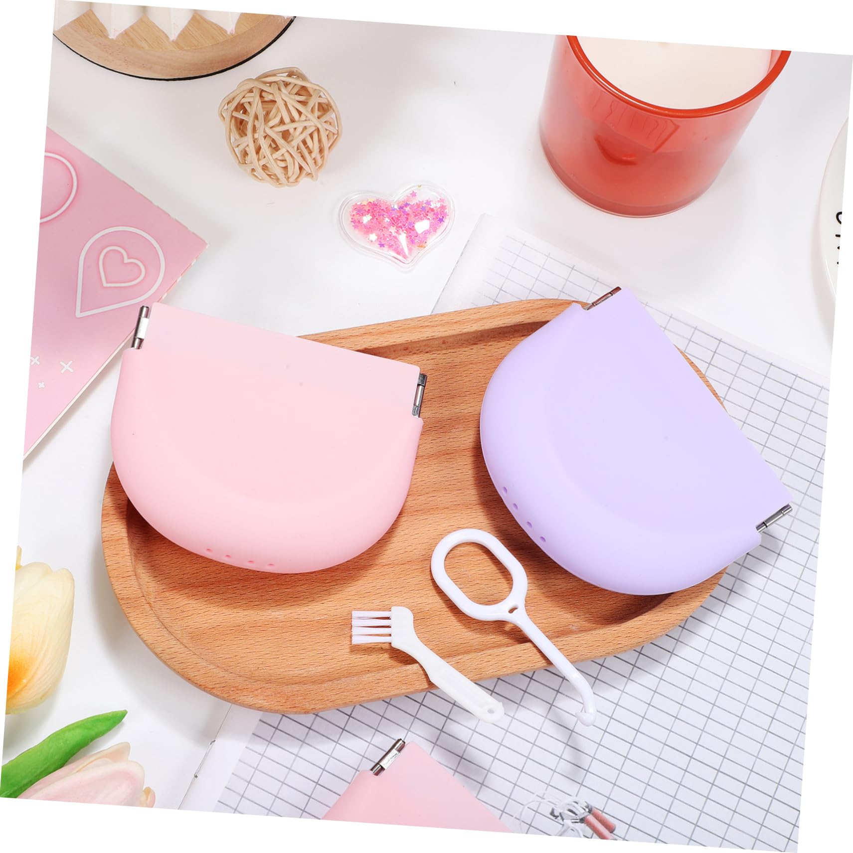 Custodia Retainer in Silicone 4 Pezzi, Custodia Sottile | Chiusura Ermetica, Leggera, Rosa, Design Carino, per Pulizia e Conservazione