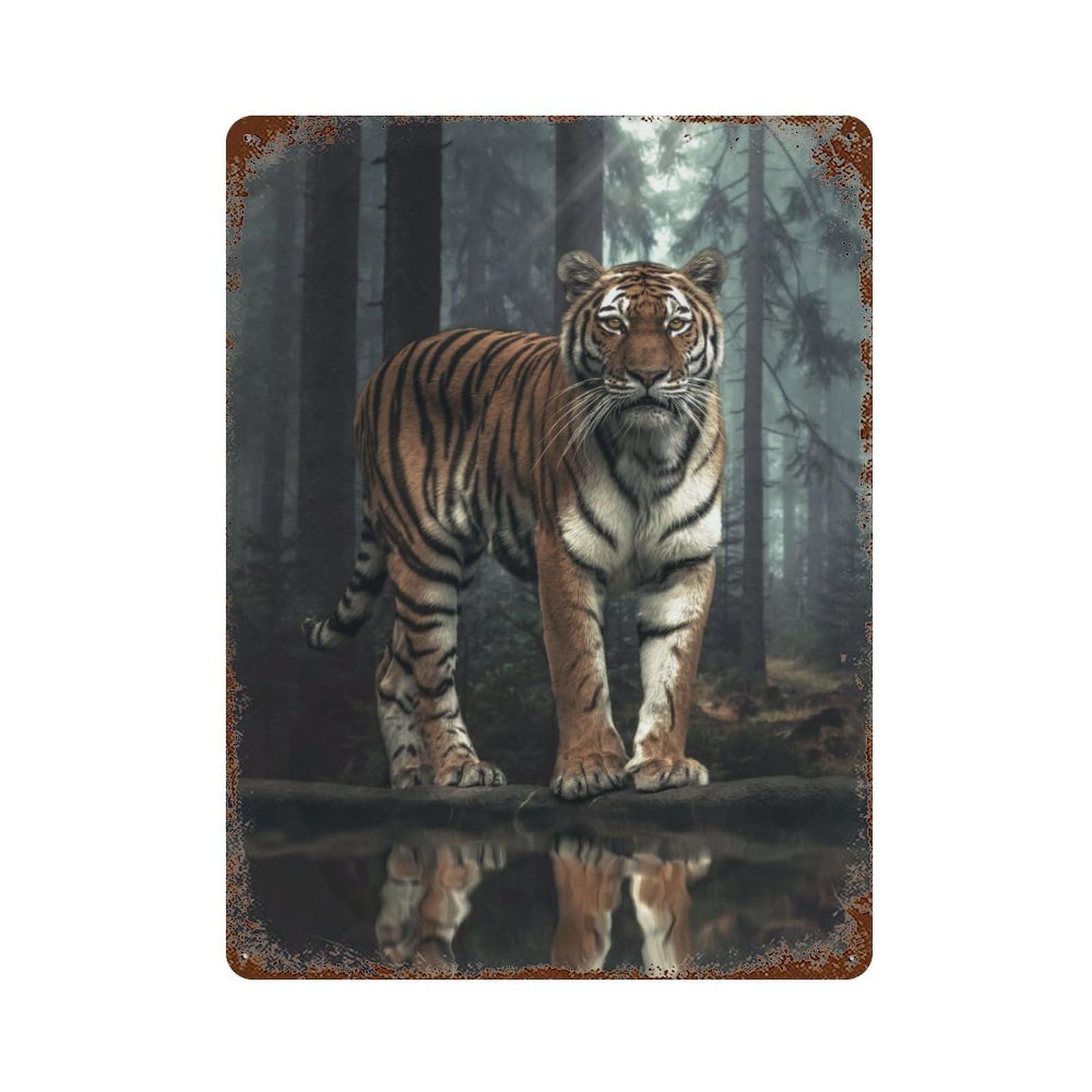 Vintage Rust Metal Sign The Tiger in The Forest 15.7"x11.8", Shabby Chic Decor for Cafe, Home Bar And Lounge Decor