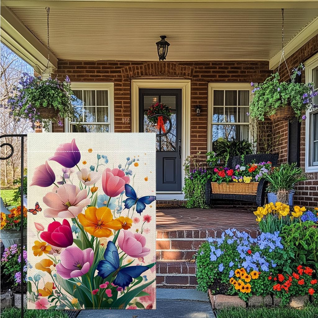 Spring Colorful Floral Garden Flag 12x18 Inch Double Sided Summer Butterfly Tulip Flower Yard Outdoor Flag House Holiday Outside Decoration - Image 6