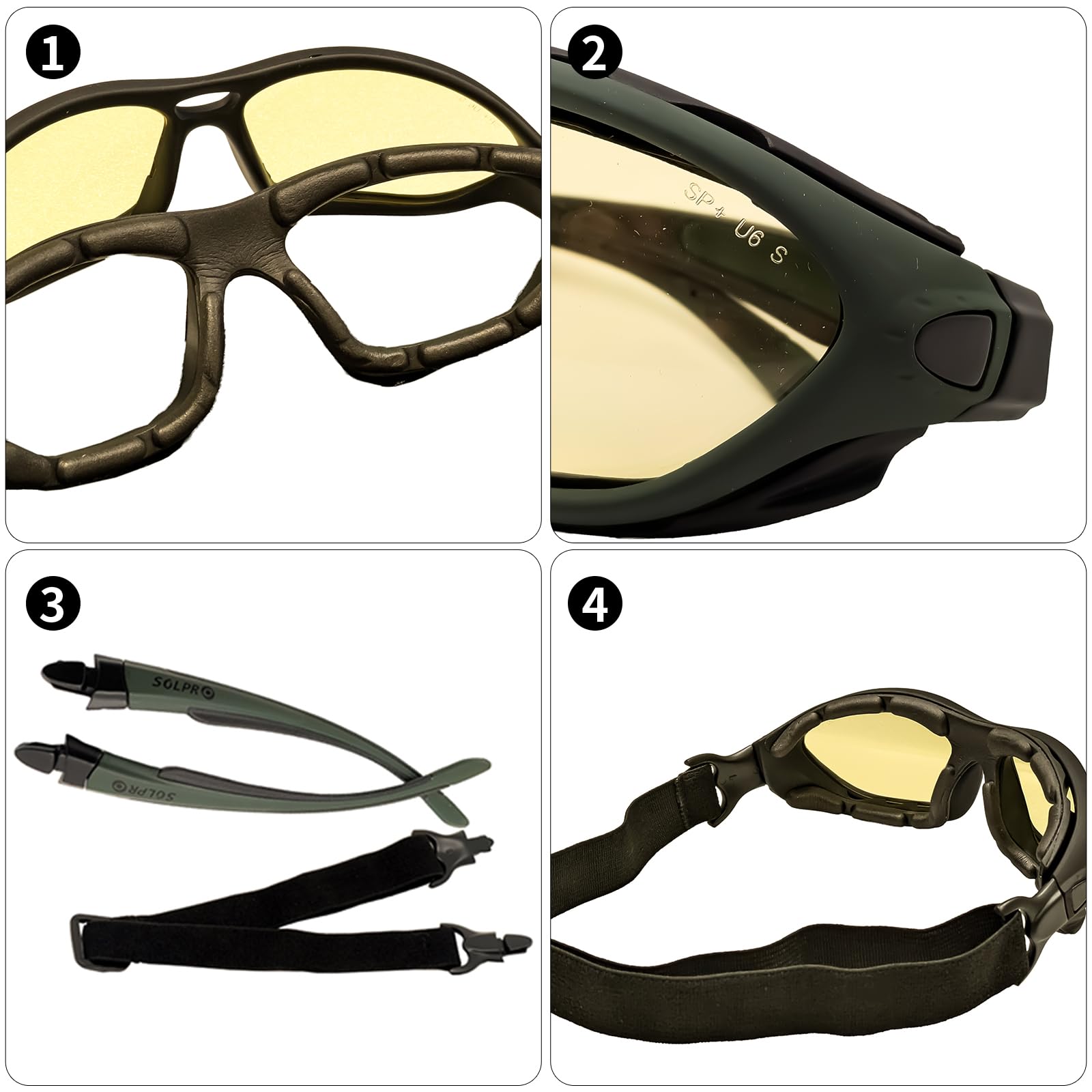 SOL PRO Powersport - Gafas de sol de seguridad para motocicleta, visión nocturna, antivaho, resistentes al polvo, envolventes, para hombres y mujeres, para cortar el césped, equitación, caza