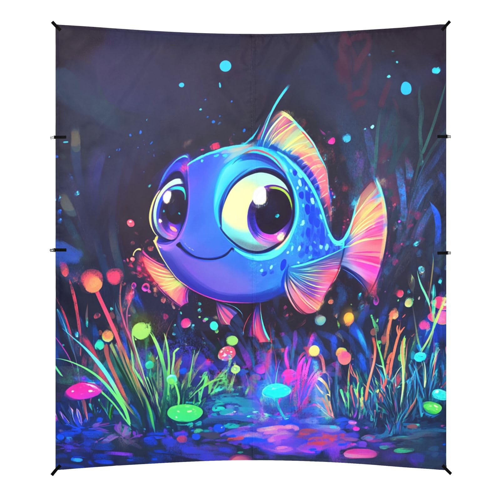 Cute Blue Tang5 Beach Canopy UPF50+ Waterproof Large Portable Sun Shelter with Sand Pockets for Backyard, Grassland, Park