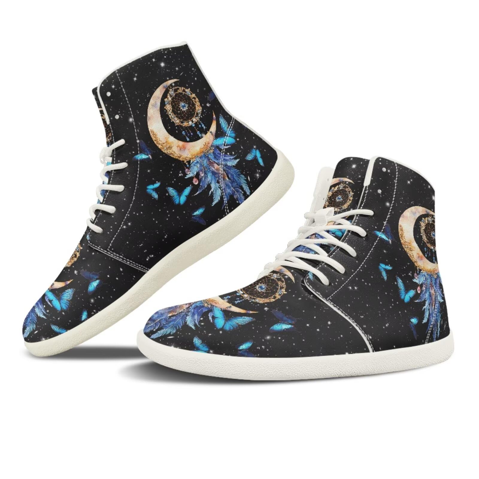 Glomenade Dream Catcher Design Women High Top Shoes Barefoot Wide Toe Box Sneakers Zero Drop Sole Non-Slip Hiking Running Ankle Boots for Girlfriend