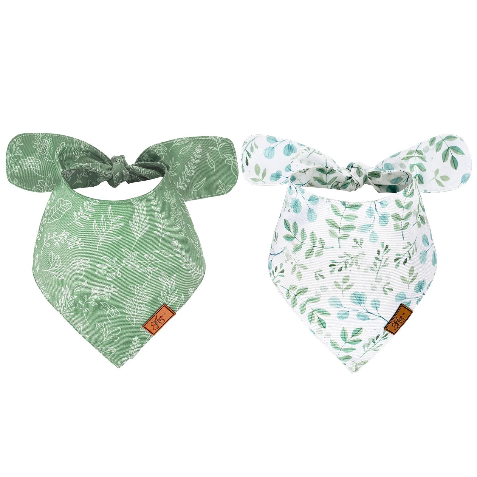 JarThenaAMCS 2Pcs Boho Eucalyptus Leaves Dog Bandana Elegant Green Leaves Print Fabric Pet Scarf Medium Size Adjustable Dog Bibs for Pet Birthday