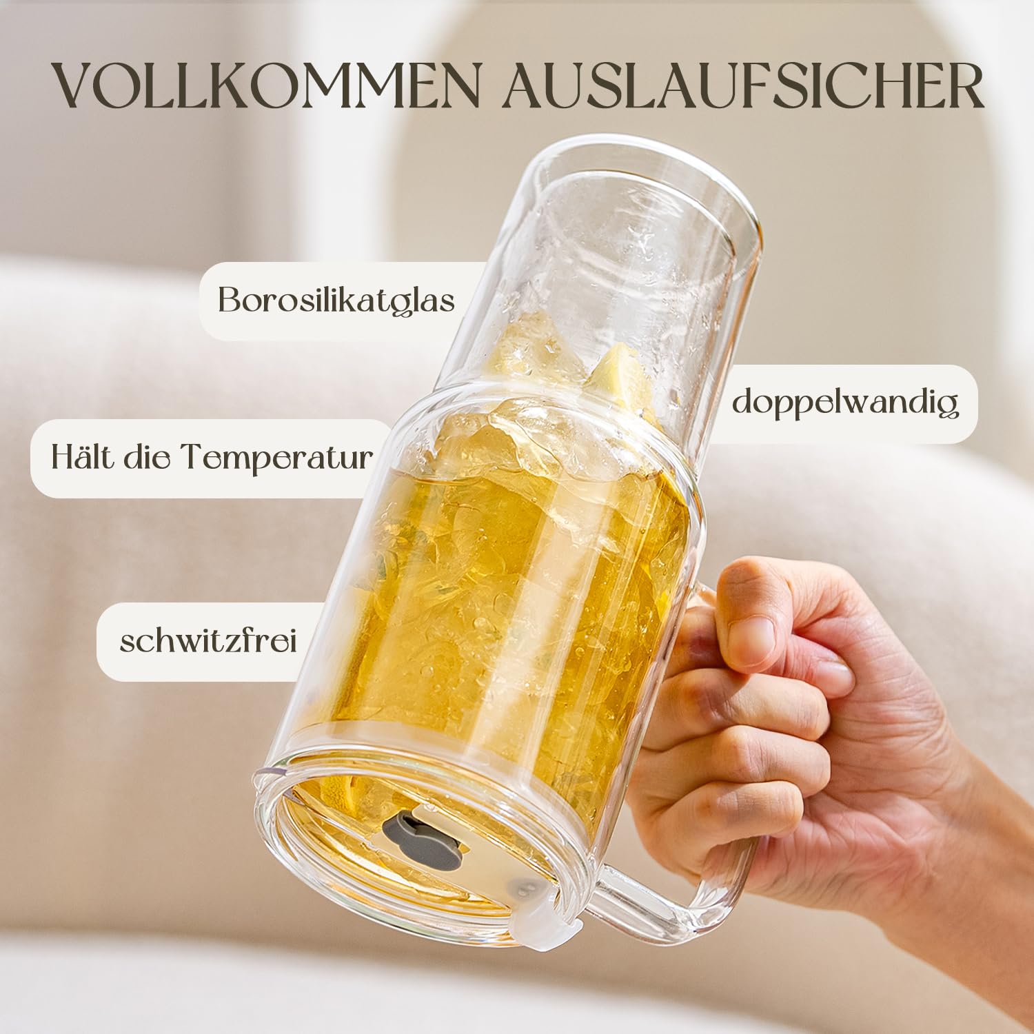 KEMORELA 2er Set Kaffeegläser mit Griff, Deckel & Glasstrohhalm, 830 ml Doppelwandige Latte Macchiato Gläser, Eiskaffee Glas, Matcha Glas, Teegläser für heiße & kalte Getränke