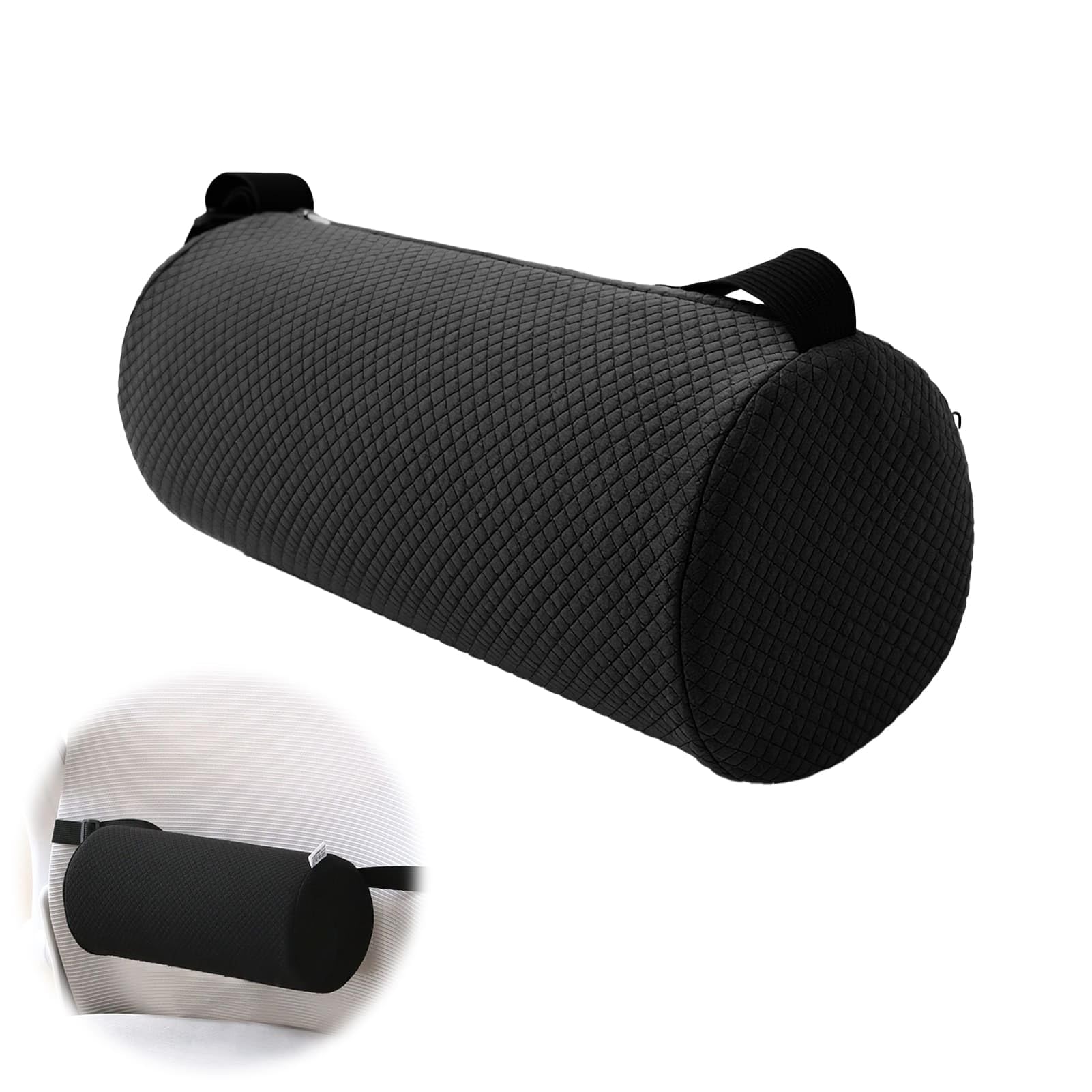Zernavith Lumbar Roll Pillow, Back Lumbar Support Memory Foam Roll Pillow with Removable Elastic Strap Washable Cover, 11 Inch Length Cylindrical Backrest Sofa Cushion for Office Chair Car Couch