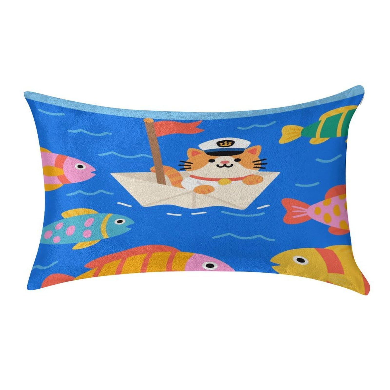 VstaDank Captain - Cat on Paper - Boat Throw Pillow Covers for Bed Pillow Shams Zipper Velvet Pillow Cases Cozy Cushion Cover Soft Pillow Protectors for Car Home Decor Pillowcases 12 "×20 "