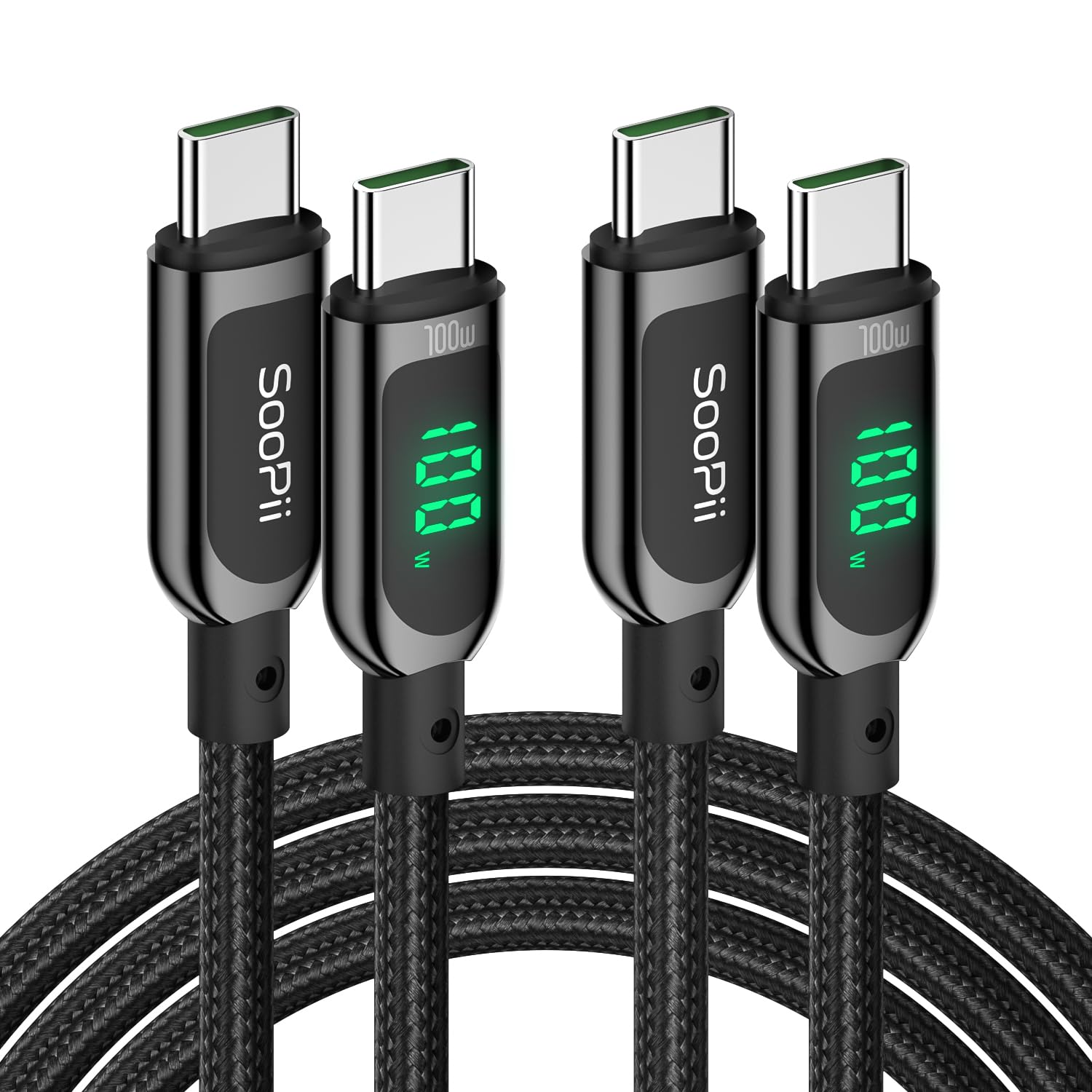SOOPII Cavo USB C a USB-C da 100W, (3M,2Pacchi) cavo di ricarica rapida da,con indicatore LED, cavo di ricarica PD 5A Tipo C per lPhone 15/Pro Max,lPad Air,MacBook,Galaxy S23/S22,Pixel,LG(Nero)