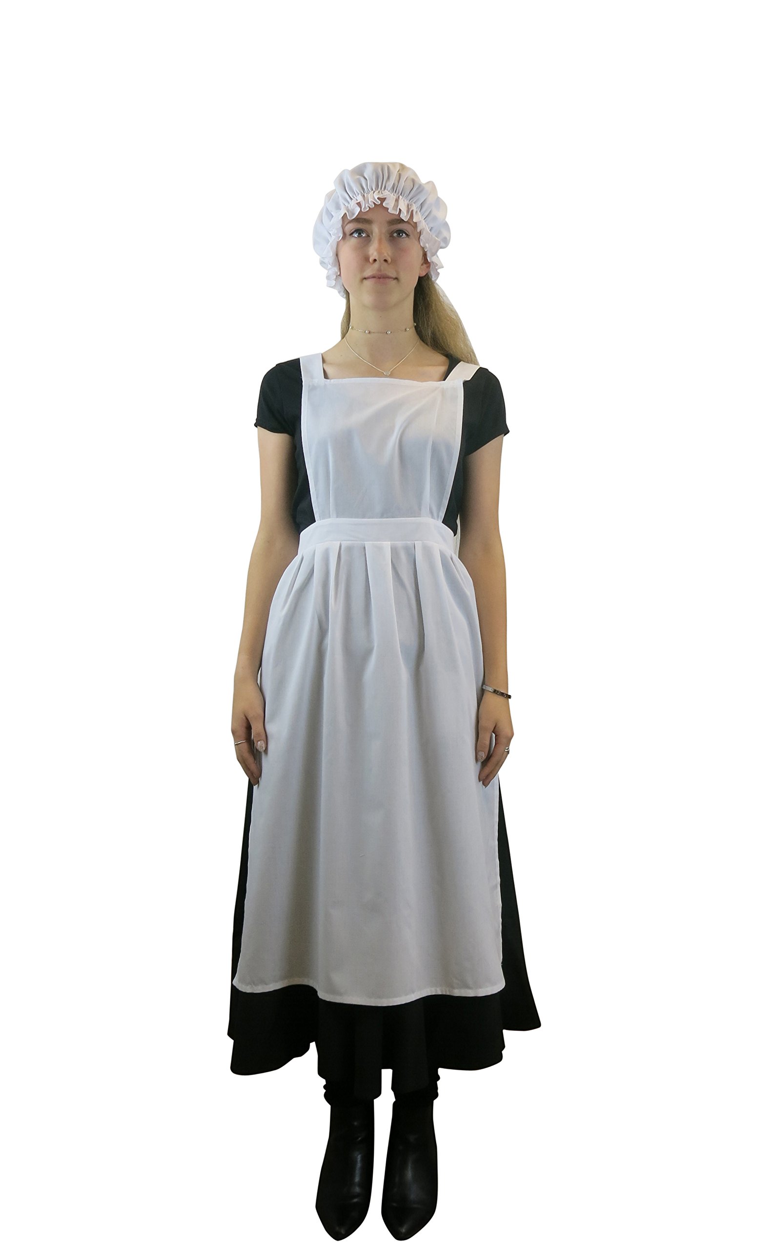 Brigitta Ladies Victorian Maids Pinafore Apron and Mop Hat Edwardian Fancy Dress