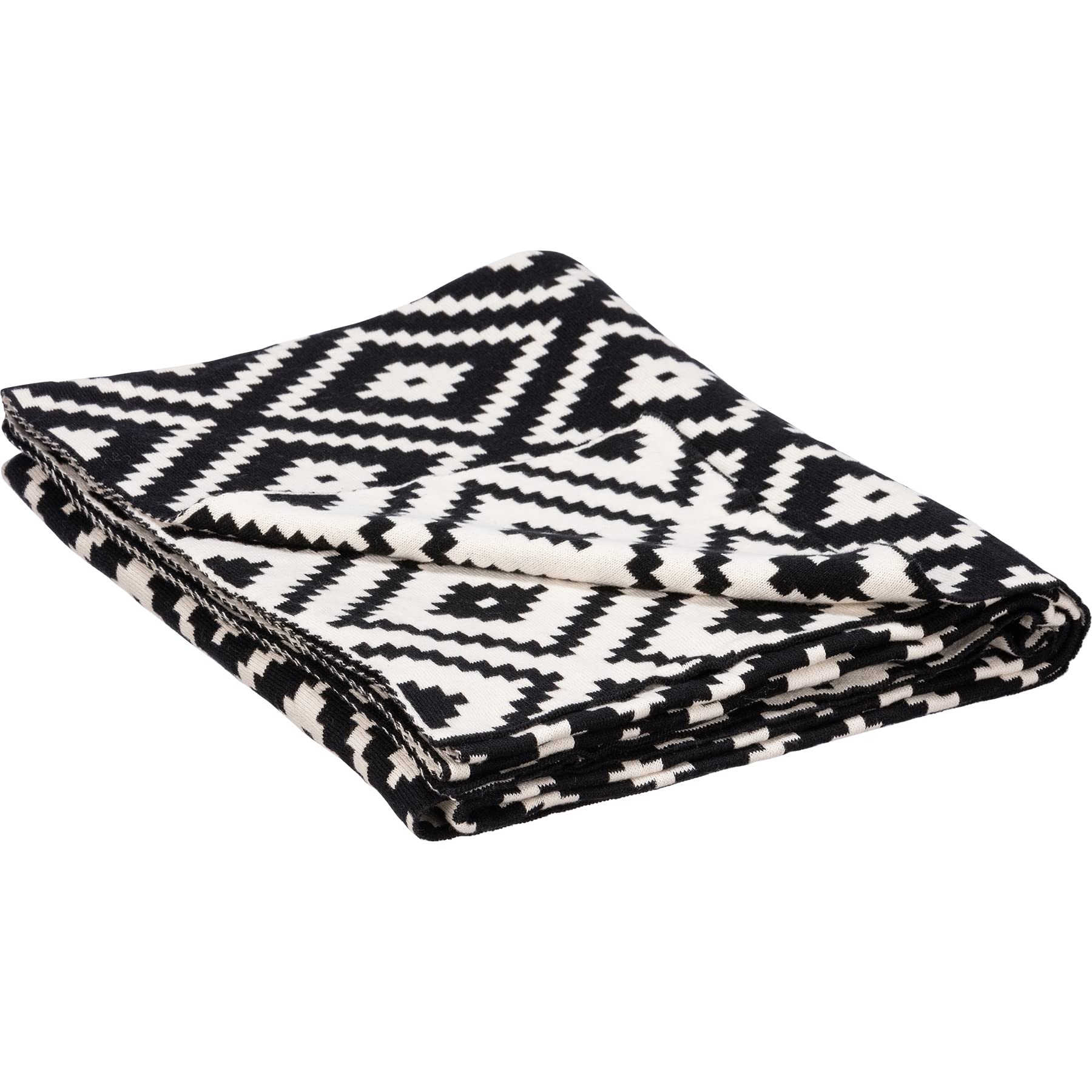 Primitives by Kathy Decorative Cotton Throw Blanket - Black & Cream Diamond Design 50x60