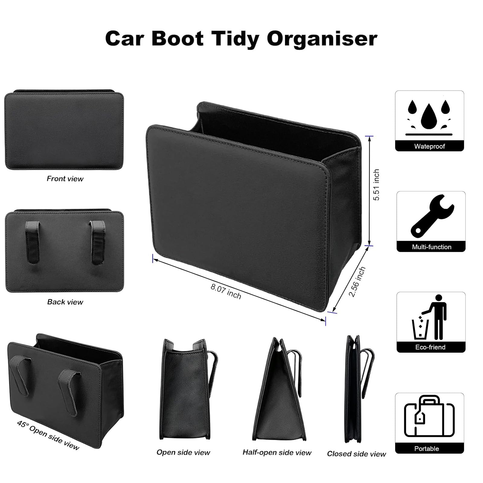 Pattumiera Pieghevole Per Auto Con Strass - Organizer Per Sedile, Cestino Rifiuti Universale, Tessuto Oxford Impermeabile, 23x23x1,7 Cm - 4