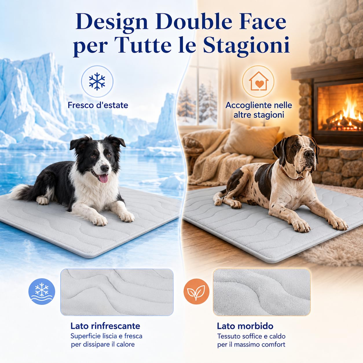 Kobolaf Tappetino Refrigerante Cani Reversibile per Tutte le Stagioni (M-91 * 58 cm)