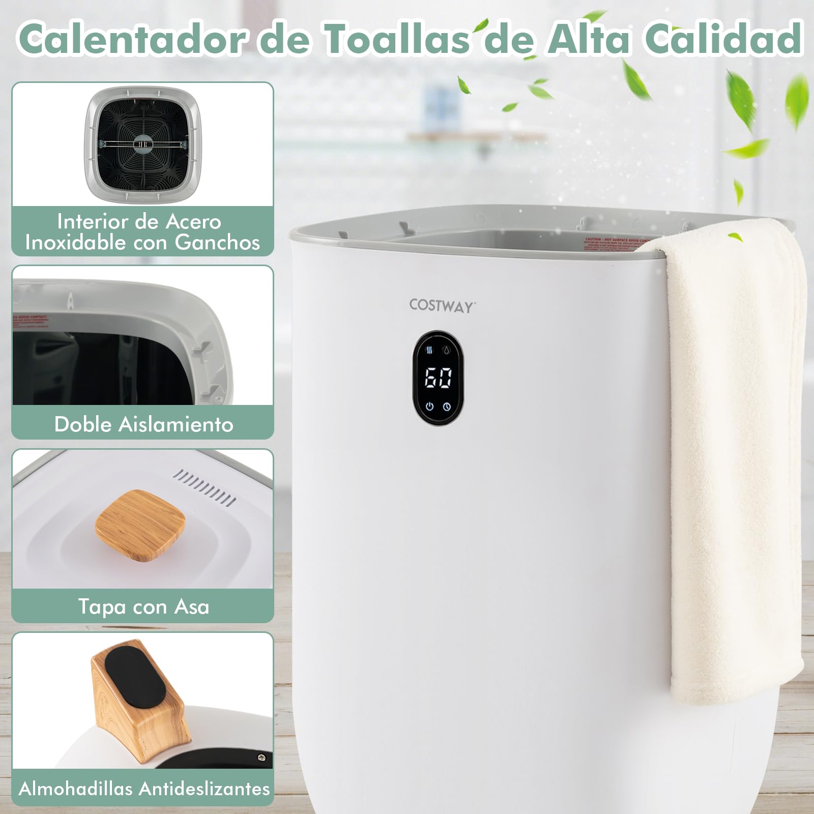 COSTWAY Calentador de Toallas Grande 35L, Temporizador de 20-90 Minutos y Modo de Secado de 2-5 Horas, Apagado Automático, Secador de Toallas Electrico