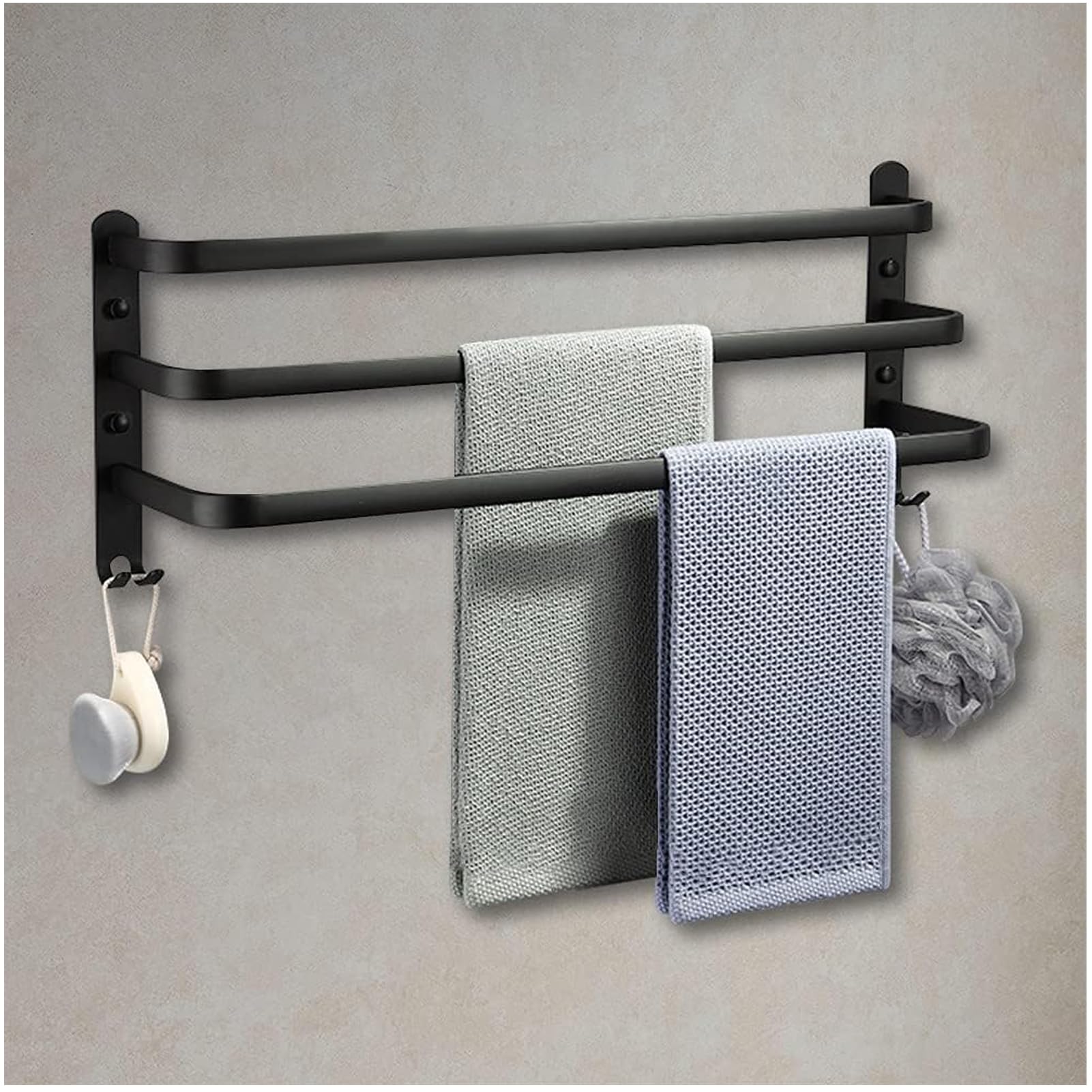 Toallero de pared de 3 niveles de acero de 70 cm organizador multiusos para cocina y baño con barra