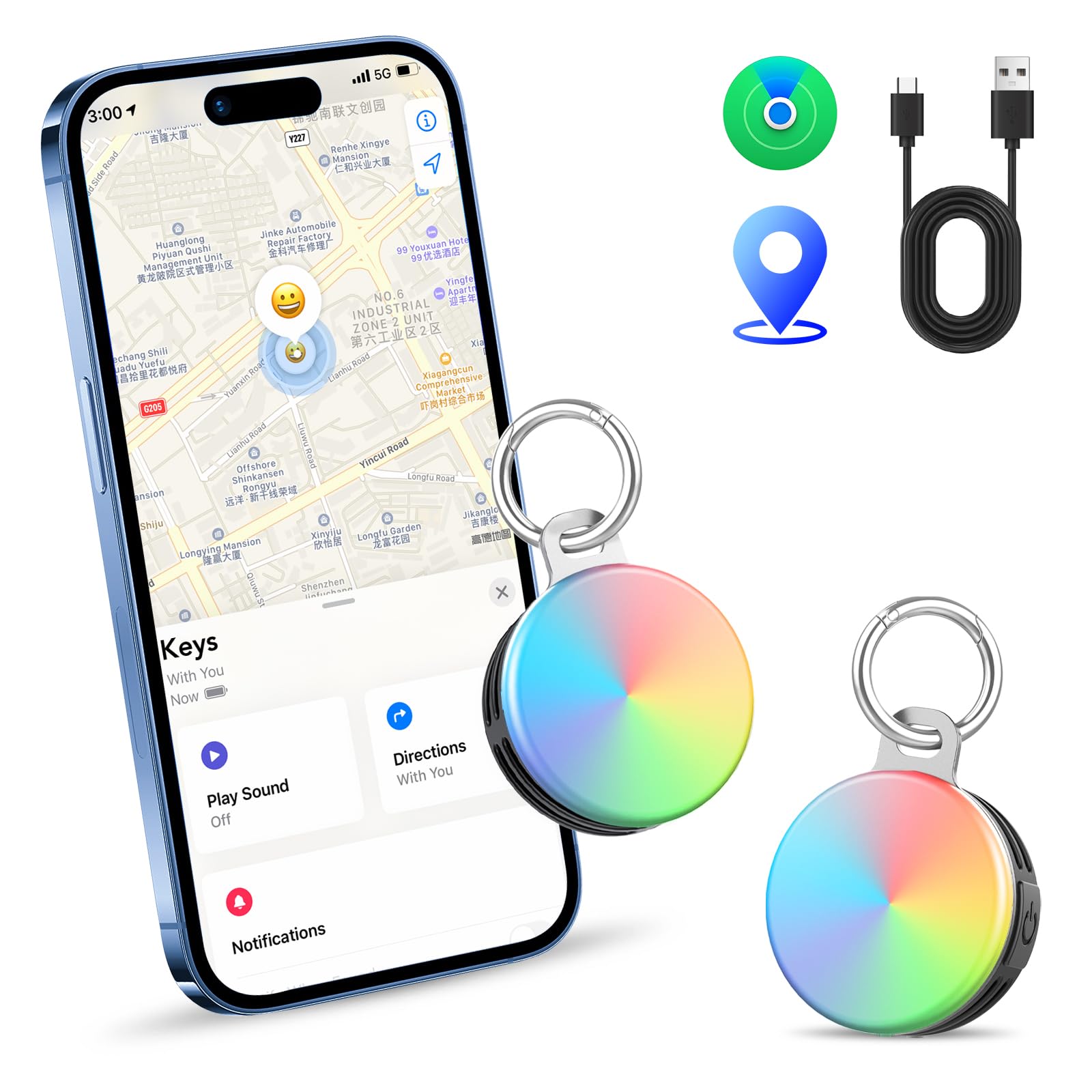 Air Tracker Tag 2 Pezzi, Funziona con Apple Dov'è (Solo iOS), Bluetooth Trova oggetti Compatibile con Apple Dov'è (solo iOS, Android non supportato), Localizzatore Chiavi per Borse, Bagagli, Zaini