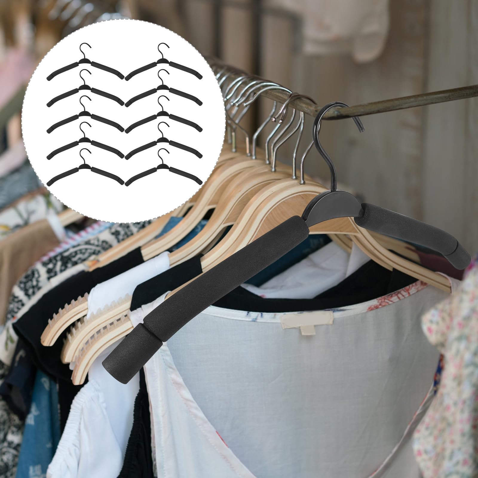 PACKOVE Set di 10 Grucce per Pantaloni in Spugna Nera Antiscivolo, Facili da Usare Organizzare Abbigliamento in Camera o Bagno