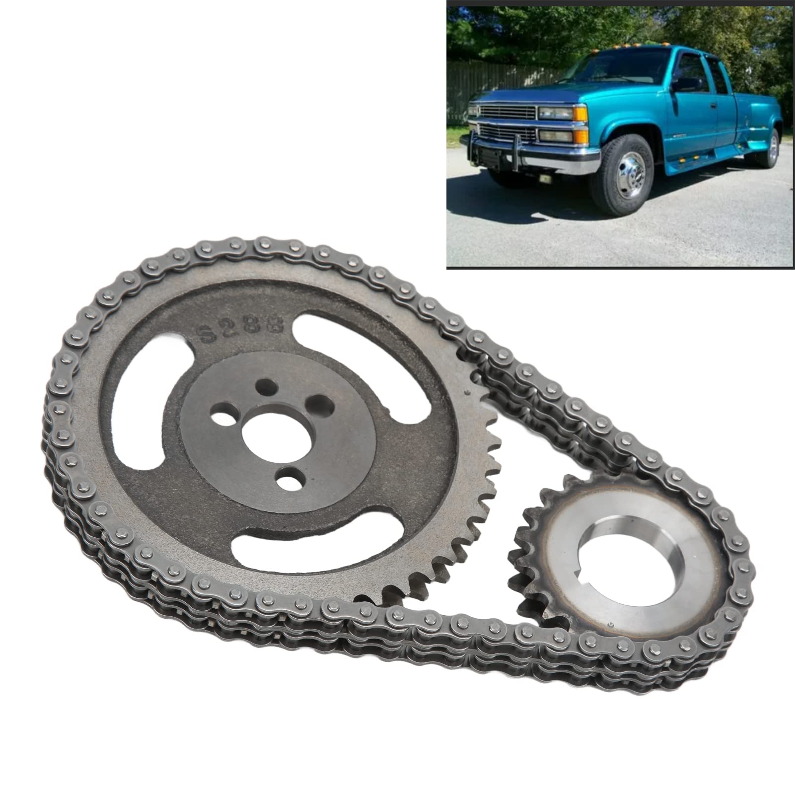 Aramox Set Catena di Distribuzione Catena di Distribuzione a Doppio Rullo in Acciaio e Ghisa Pignone a Manovella a 3 Sedi per Sostituzione Motore Laterale 283 305 327 350 383 400