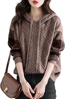 [7-livehouse] ニット パーカー レディース トップス 秋 冬 セーター ケーブルニット フード付き 長袖 プルオーバー ゆったり 着痩せ 柔らかい 体型カバー おしゃれ ニットソー ファッション カジュアル 通勤 日常