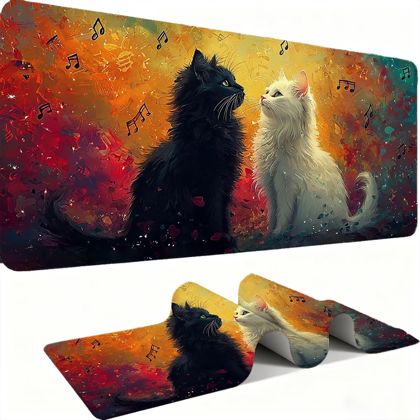 Podkładka pod mysz 1200 x 600 mm Podkładka pod mysz dla graczy, bardzo cienka antypoślizgowa gumowa podstawa zmywalna ulepszona prędkość dla komputera, komputera, muzyki roboczej dla kotów C0P-224