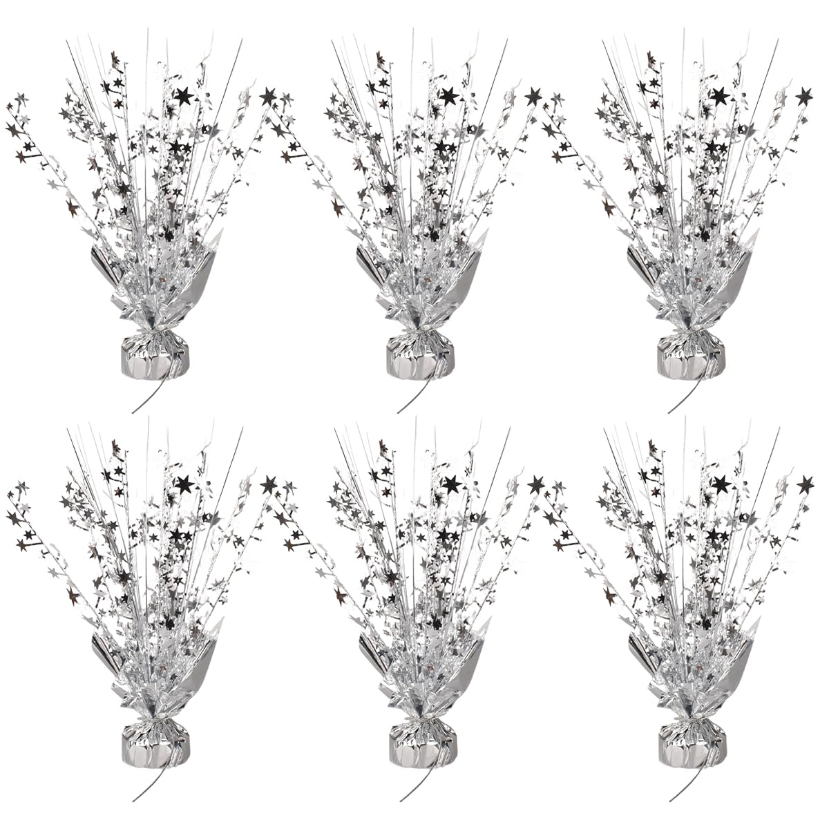 Photo 1 of 6 Pack Metallic Foil Spray Centerpiece Star Table Decoration Burst Table Centerpieces for Birthday Wedding Anniversary Graduation Holiday Party Supplies Decor (Silver)