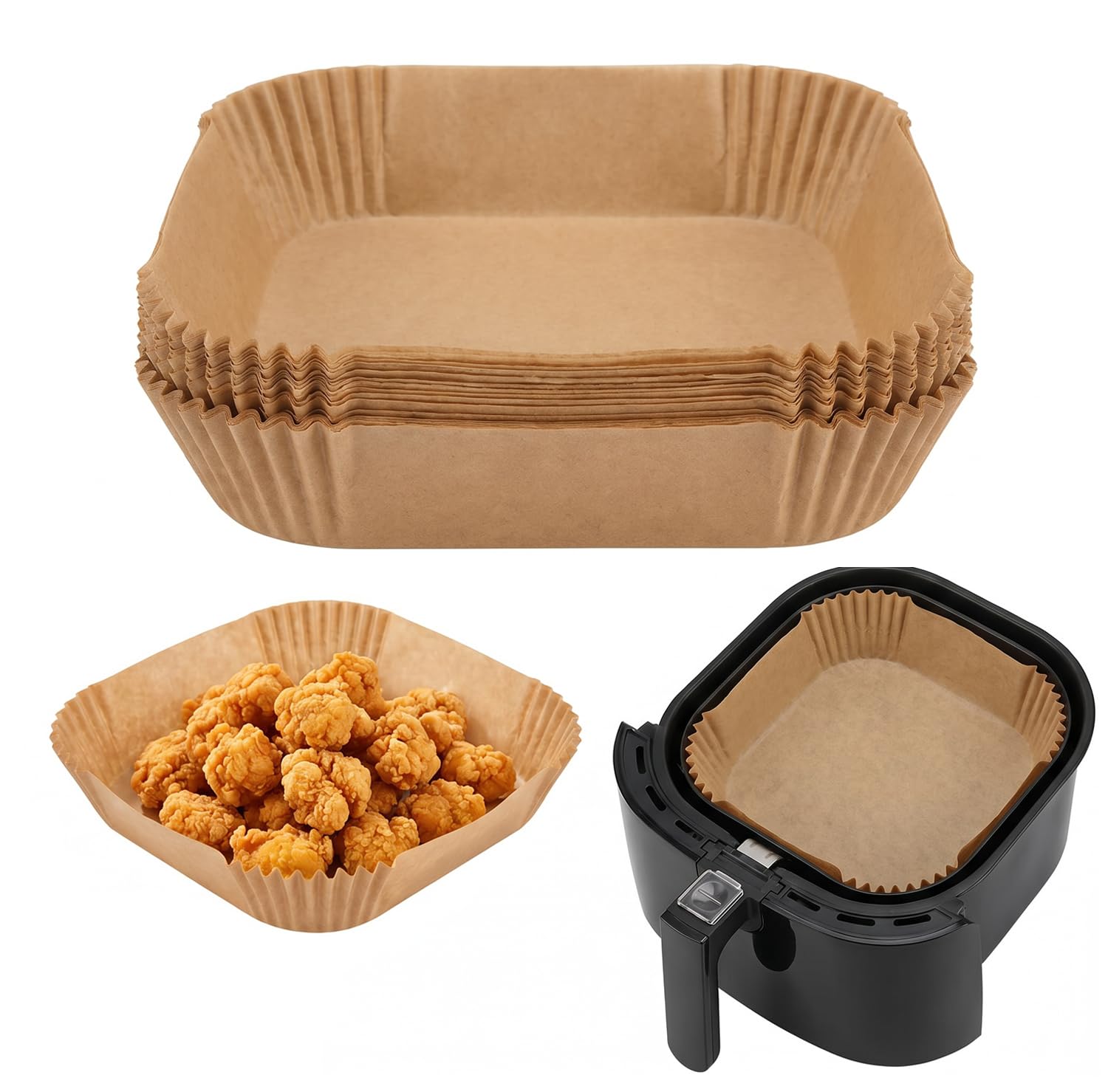 KYRO Square Air Fryer Paper Liners 100 PCS | Non-Stick Parchment Papers | Heat-Resistant & Disposable Parchment Sheets for Frying, Baking, & Roasting-image-4