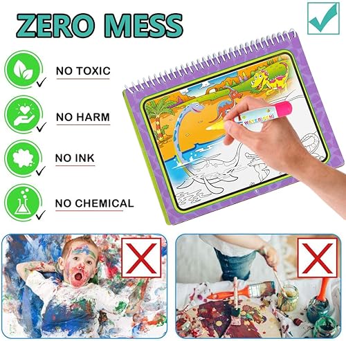 Miniatura 3 de Joyfia Libros de dibujo de agua, libros para colorear sin desorden para niños pequeños, tablero de pintura de garabatos de agua con bolígrafo,