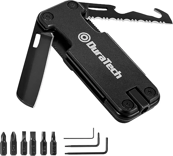 DuraTech 16-in-1 Multitool Knife, Compact EDC Pocket Tool with Locking Blade, Magnetic Bit Holder, 6 S2 Screwdriver Bits, Bottle Opener & Rope Cutter – Ideal for Camping, Hiking, Survival